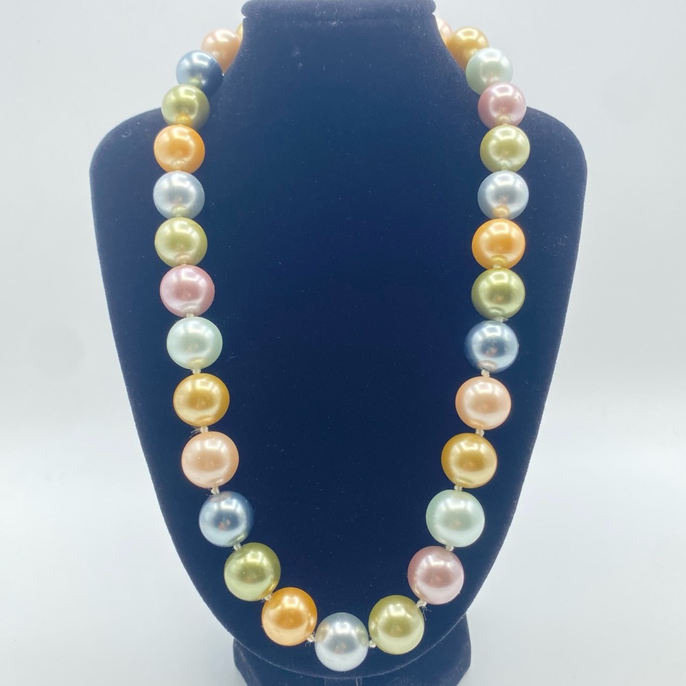 KJL Signed Glass Pearl Necklace Inaugural 2009 Pastel Chunky Kenneth Jay Lane